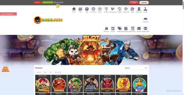 Security scan screenshot of https://babejd.icu/desktop/game/slot/playtech