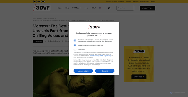 Security scan screenshot of https://3dvf.com/en/monster-the-netflix-series-on-ed-gein-unravels-fact-from-fiction-between-chilling-voices-and-links-to-ted-bundy/