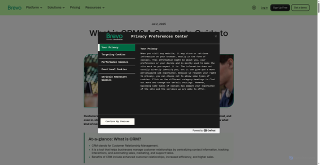 Security scan screenshot of https://www.brevo.com/blog/what-is-crm/