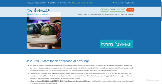 Security scan screenshot of https://smilemass.org/events/bowling-fundraiser/
