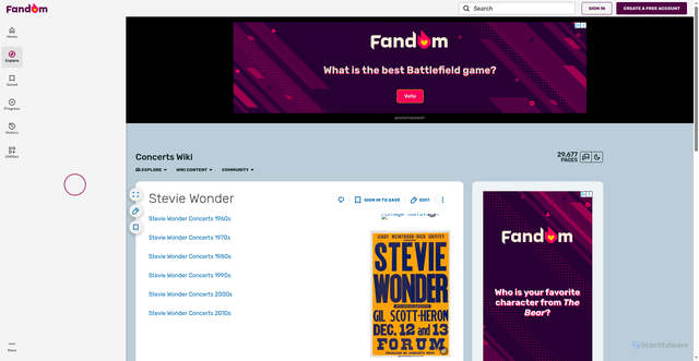 Security scan screenshot of https://concerts.fandom.com/wiki/Stevie_Wonder