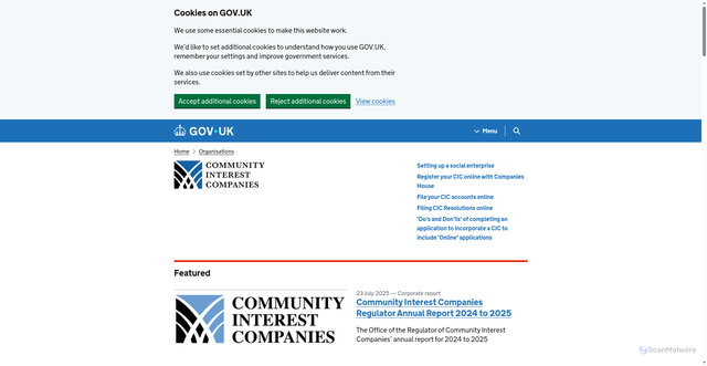 Security scan screenshot of https://www.gov.uk/government/organisations/office-of-the-regulator-of-community-interest-companies