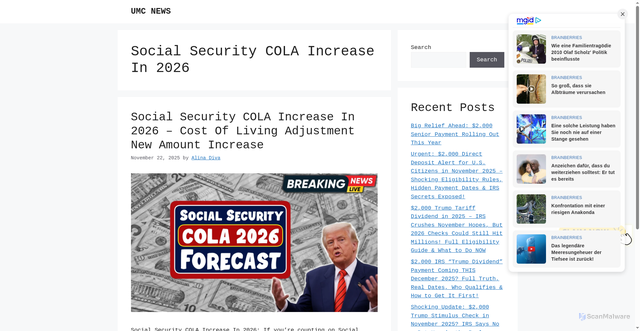 Security scan screenshot of https://umclibrary.com/tag/social-security-cola-increase-in-2026/