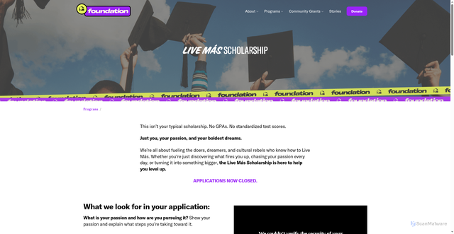 Security scan screenshot of https://www.tacobellfoundation.org/live-mas-scholarship/