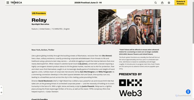 Security scan screenshot of https://tribecafilm.com/films/relay-2025