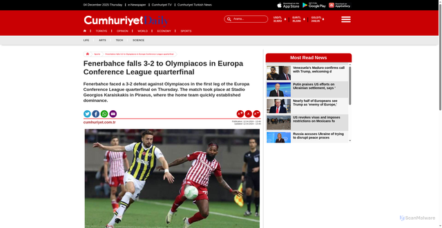 Security scan screenshot of https://www.cumhuriyetdaily.com/sports/fenerbahce-falls-3-2-to-olympiacos-in-europa-conference-league-2135166