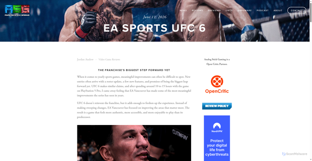 Security scan screenshot of https://www.analogstickgaming.com/game-reviews/ea-sports-ufc-6
