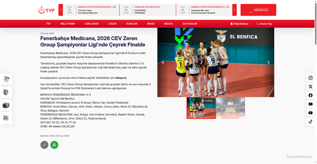 Security scan screenshot of https://tvf.org.tr/icerik/fenerbahce-medicana-2026-cev-zeren-group-sampiyonlar-liginde-ceyrek-finalde