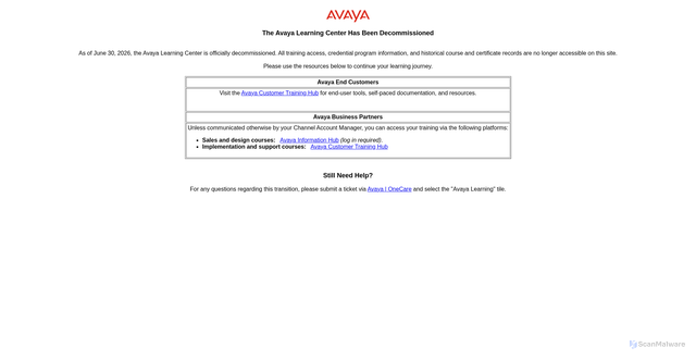Security scan screenshot of https://avaya-learning.com