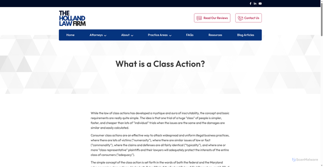 Security scan screenshot of https://www.hollandlawfirm.com/what-is-a-class-action/