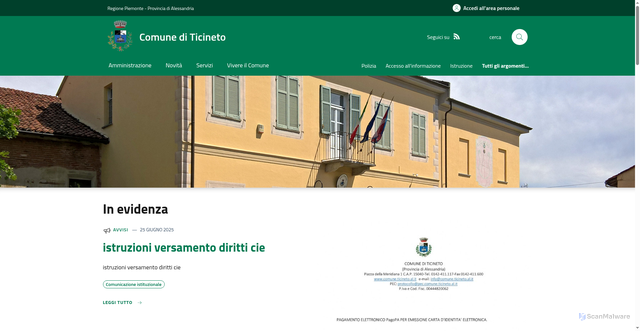 Security scan screenshot of https://www.comune.ticineto.al.it/it-it/home
