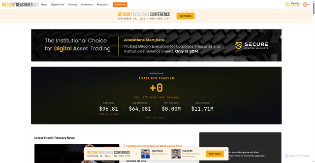 Security scan screenshot of https://bitcointreasuries.net