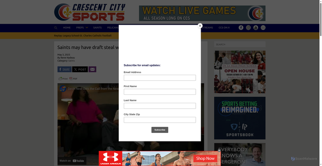 Security scan screenshot of https://crescentcitysports.com/saints-may-have-draft-steal-with-running-back-devin-neal/