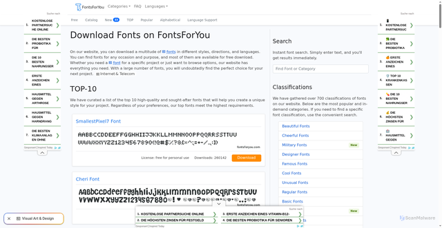 Security scan screenshot of https://fontsforyou.com