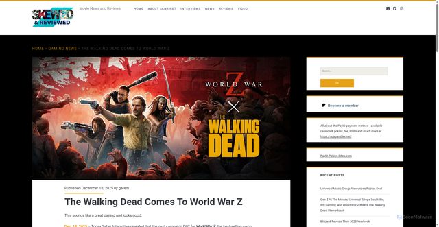 Security scan screenshot of https://www.sknr.net/2025/12/18/the-walking-dead-comes-to-world-war-z/
