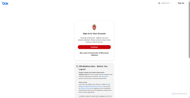 Security scan screenshot of https://uwmadison.app.box.com