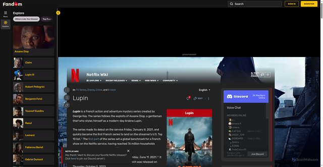 Security scan screenshot of https://netflix.fandom.com/wiki/Lupin