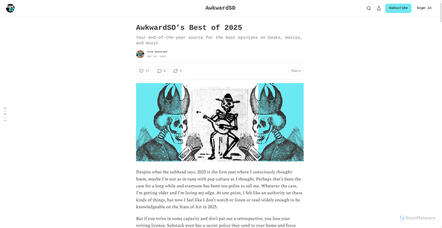 Security scan screenshot of https://awkwardsd.substack.com/p/awkwardsds-best-of-2025