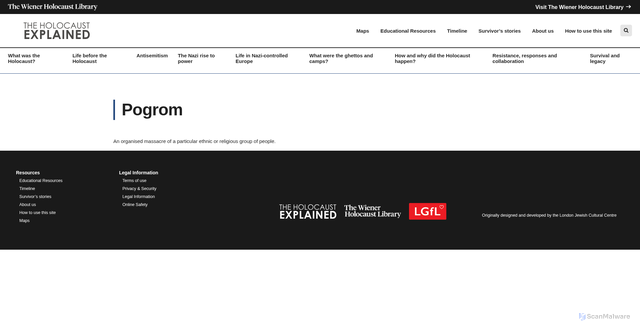 Security scan screenshot of https://www.theholocaustexplained.org/pogrom/
