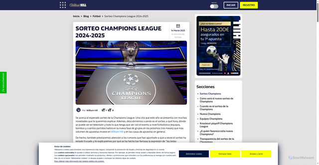 Security scan screenshot of https://www.williamhill.es/news/sorteo-champions