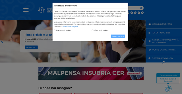 Security scan screenshot of https://www.va.camcom.it