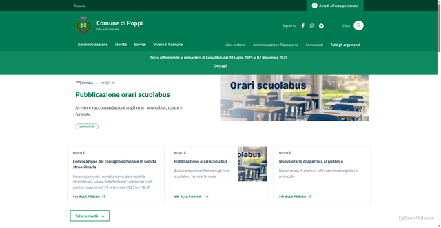 Security scan screenshot of https://comune.poppi.ar.it/