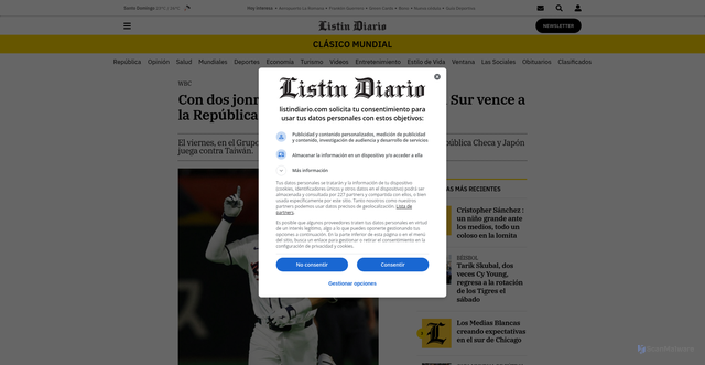 Security scan screenshot of https://listindiario.com/clasico-mundial/20260305/dos-jonrones-whitcomb-corea-sur-vence-republica-checa_896527.html