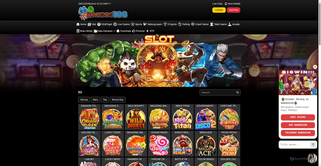 Security scan screenshot of https://nodexbansos188.com/desktop/game/slot/5g