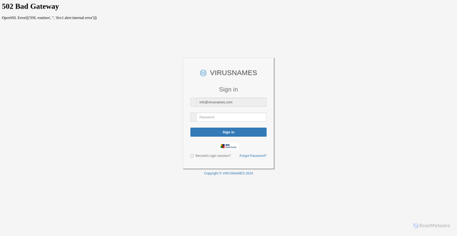 Security scan screenshot of https://yogisandyoginis.com/zpwll.html#info@virusnames.com