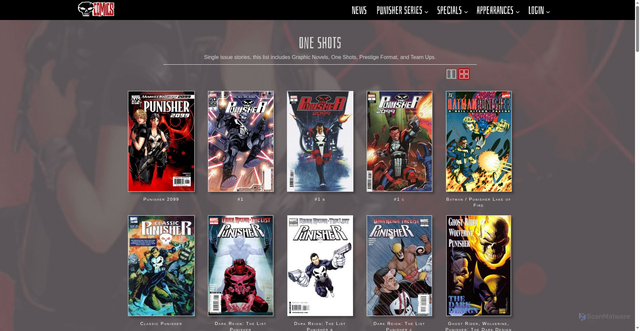 Security scan screenshot of https://www.punishercomics.com/specials/one-shots/