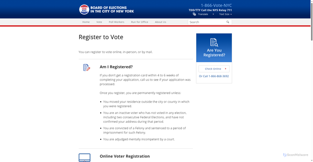 Security scan screenshot of https://vote.nyc/page/register-vote