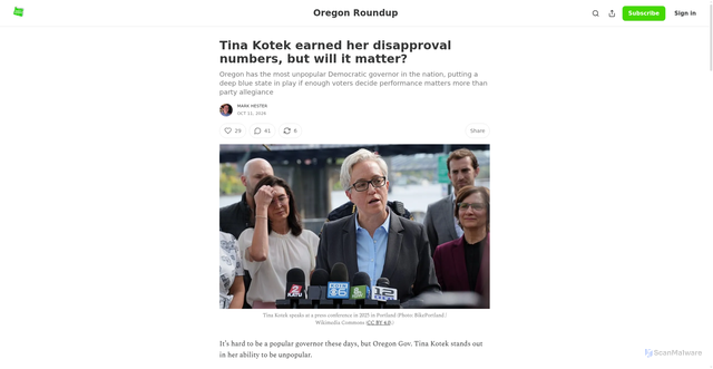 Security scan screenshot of https://oregonroundup.substack.com/p/tina-kotek-earned-her-disapproval