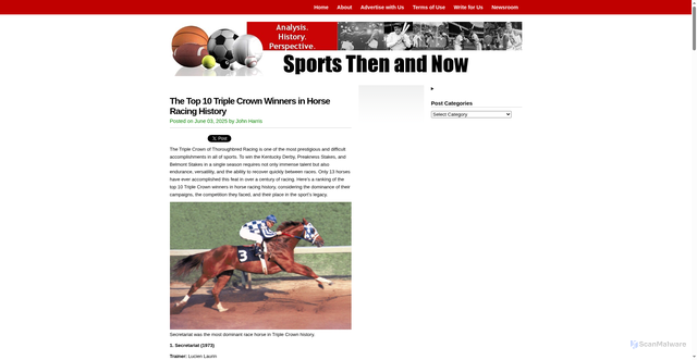 Security scan screenshot of https://sportsthenandnow.com/2025/06/03/the-top-10-triple-crown-winners-in-horse-racing-history/