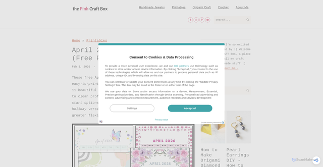Security scan screenshot of https://thepinkcraftbox.com/april-2026-printable-calendar/