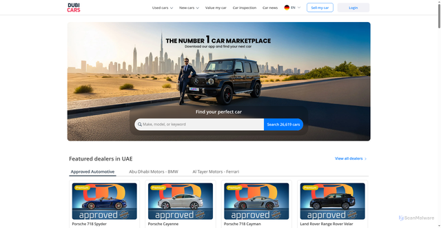 Security scan screenshot of https://www.dubicars.com