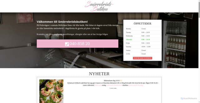 Security scan screenshot of https://smorrebrodsbutiken.se