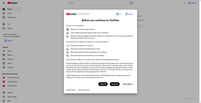 Security scan screenshot of https://www.youtube.com/
