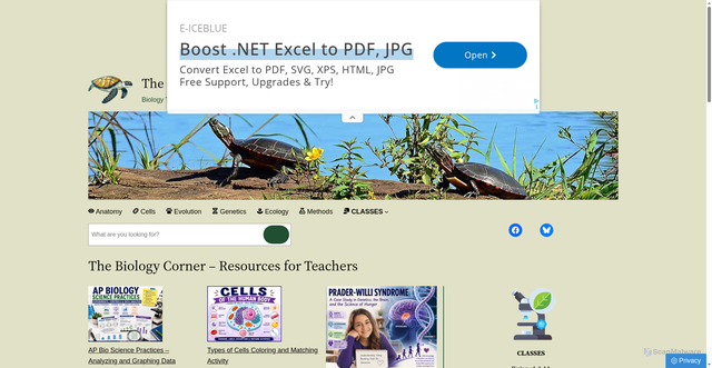 Security scan screenshot of https://www.biologycorner.com