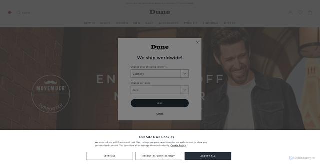 Security scan screenshot of https://www.dunelondon.com/