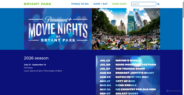 Security scan screenshot of https://bryantpark.org/activities/movie-nights
