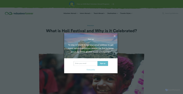 Security scan screenshot of https://www.volunteerforever.com/article_post/what-is-holi-festival-and-why-is-it-celebrated/
