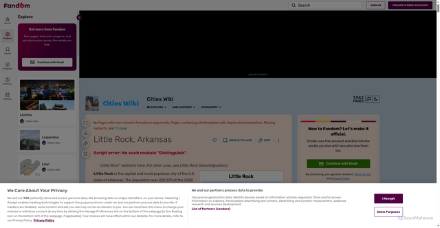 Security scan screenshot of https://cities.fandom.com/wiki/Little_Rock,_Arkansas