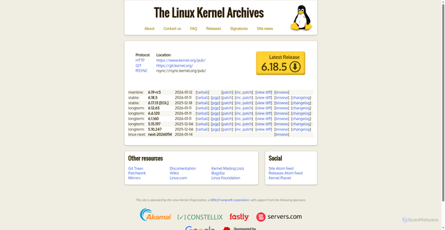 Security scan screenshot of https://kernel.org