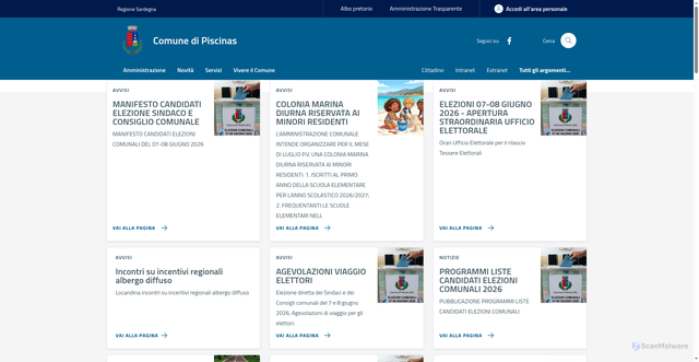 Security scan screenshot of https://www.comune.piscinas.ci.it