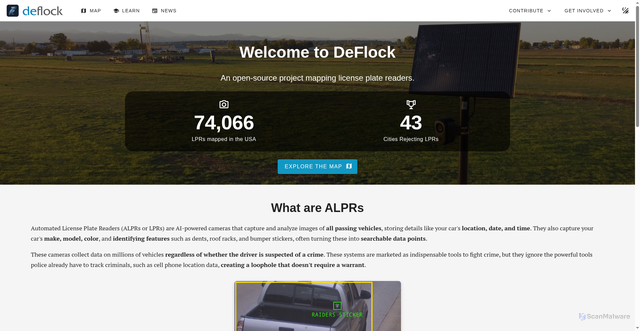 Security scan screenshot of https://deflock.me