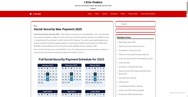 Security scan screenshot of https://ierinfeakes.pages.dev/jpuuz-social-security-max-payment-2025-gwisl/