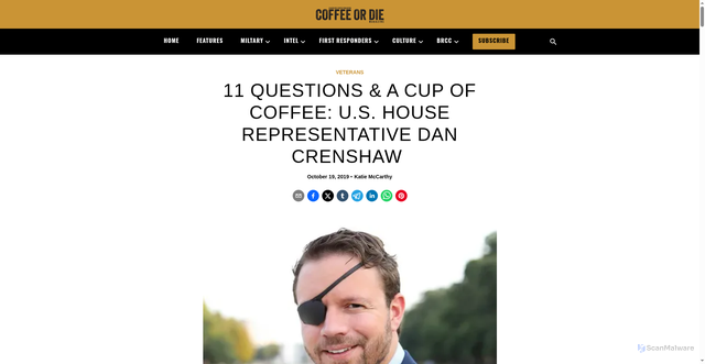 Security scan screenshot of https://www.coffeeordie.com/11-questions-dan-crenshaw