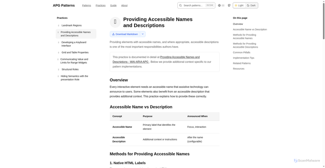 Security scan screenshot of https://apg-patterns-examples.pages.dev/practices/names-and-descriptions/