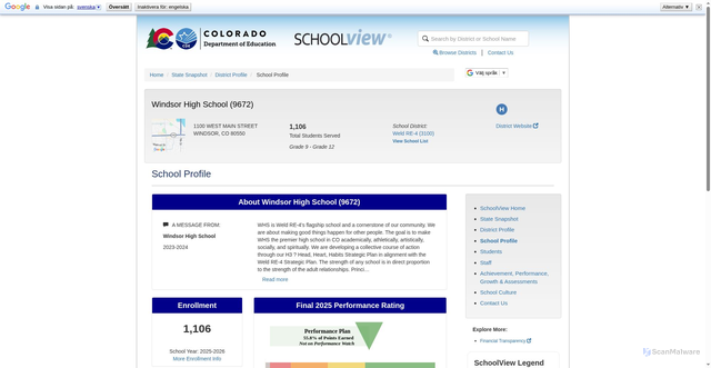 Security scan screenshot of https://www.cde.state.co.us/schoolview/explore/profile/3100/9672