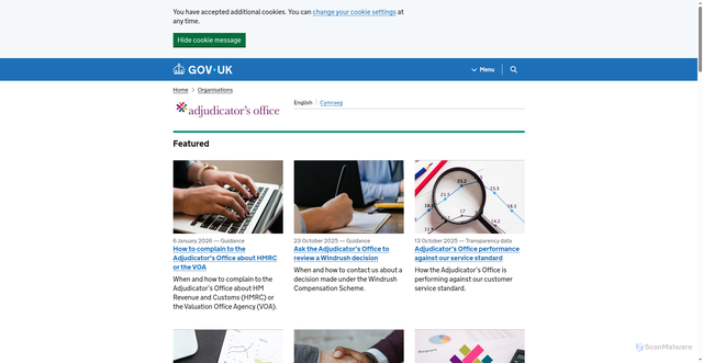 Security scan screenshot of https://www.gov.uk/government/organisations/the-adjudicator-s-office
